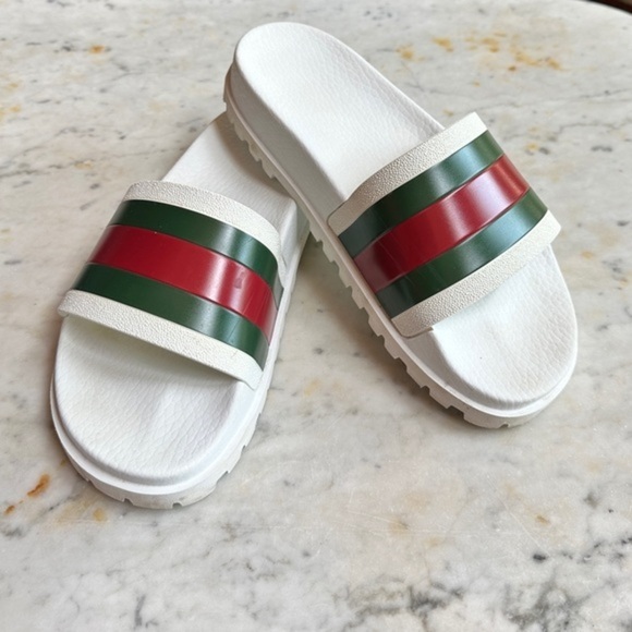 Gucci Web Men's Rubber Slide Sandal - White Rubber, US 6.5 - Picture 3 of 9